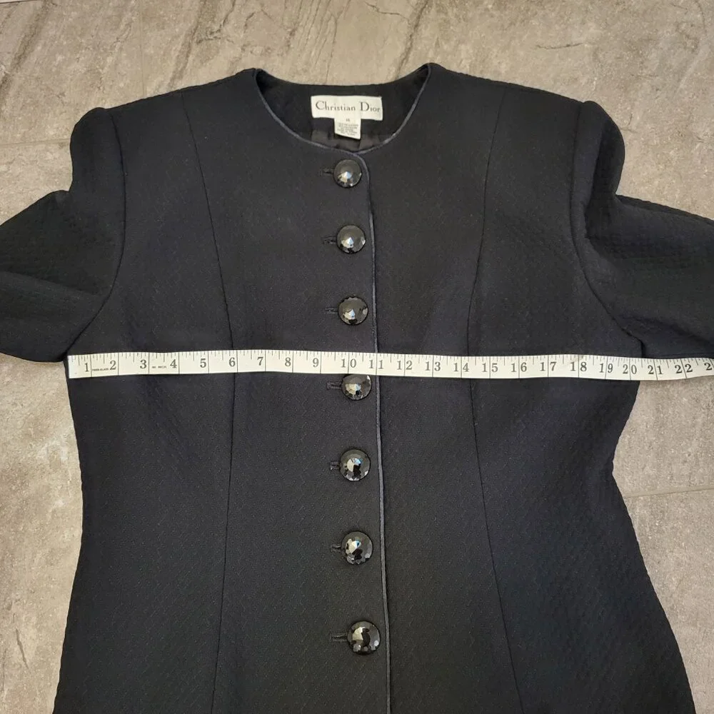 CHRISTIAN DIOR Vintage Womens 1980s The Suit 2pc Black Wool Suit skirt Sz 14